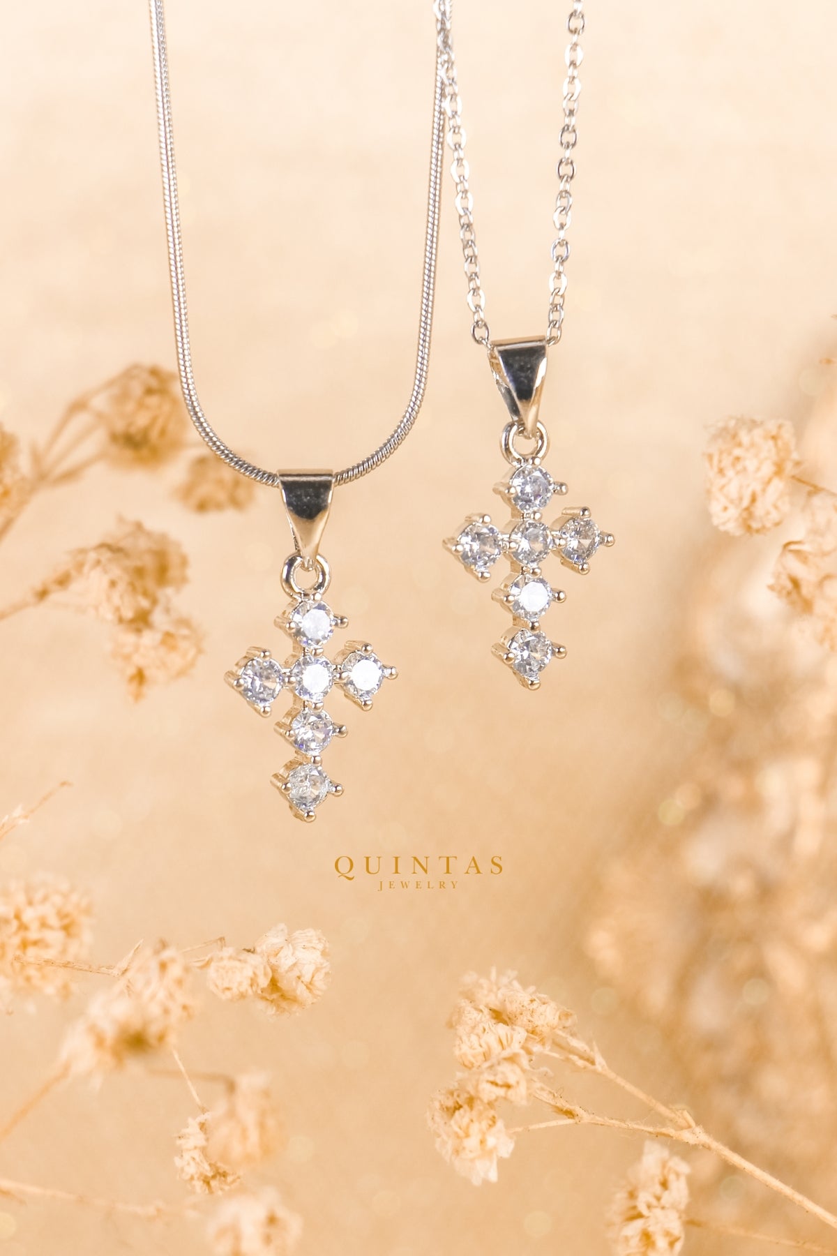 Mini Iced Cross Silver Necklace