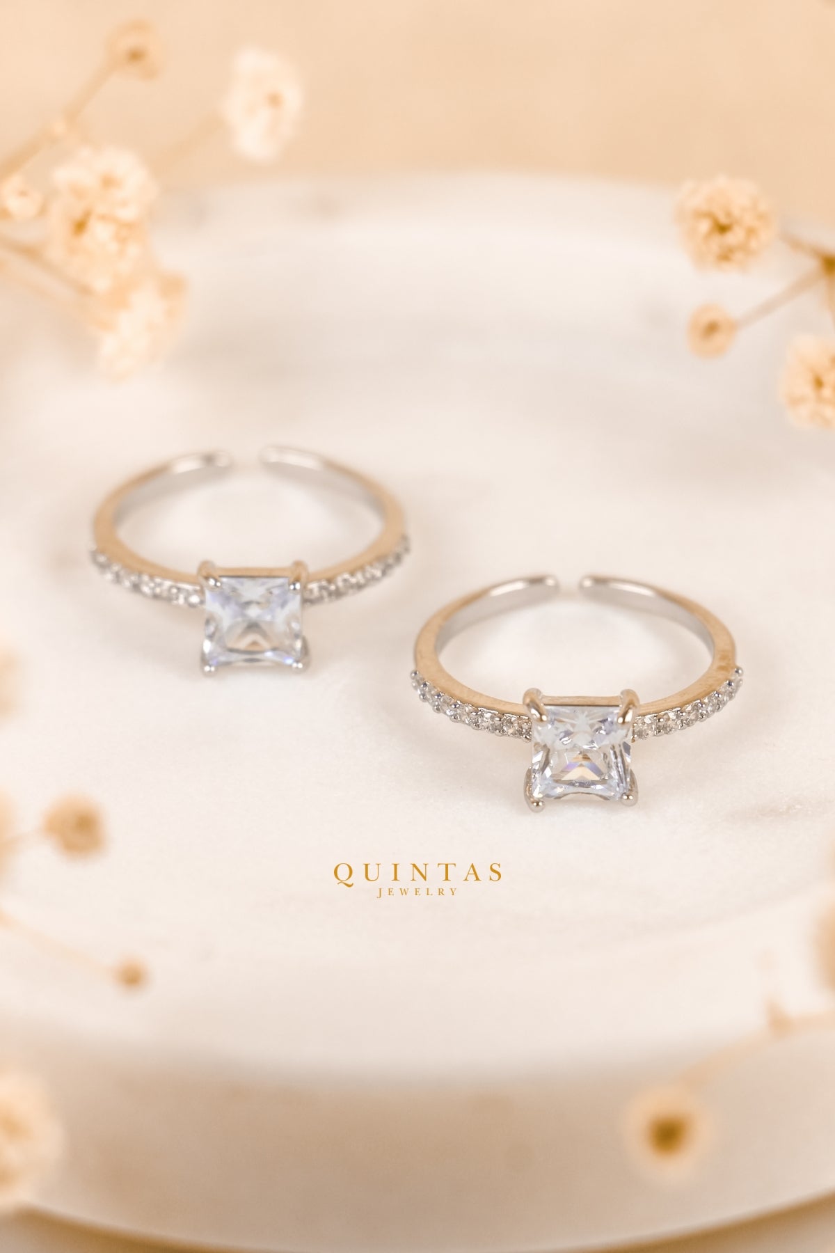 Jasmine Square Diamond Silver Ring (Adjustable)