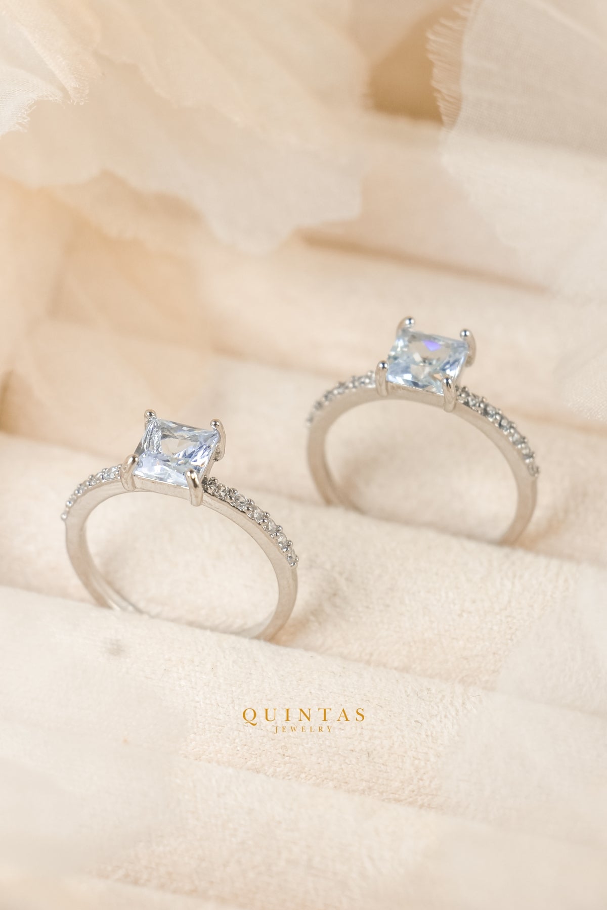 Jasmine Square Diamond Silver Ring (Adjustable)