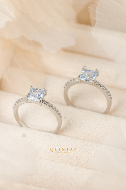 Jasmine Square Diamond Silver Ring (Adjustable)