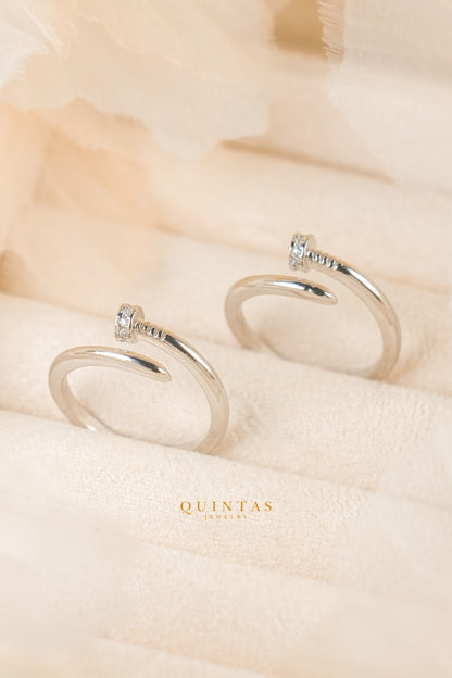 Minimalist Nail Silver Ring (Adjustable)