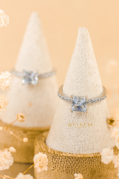 Jasmine Square Diamond Silver Ring (Adjustable)