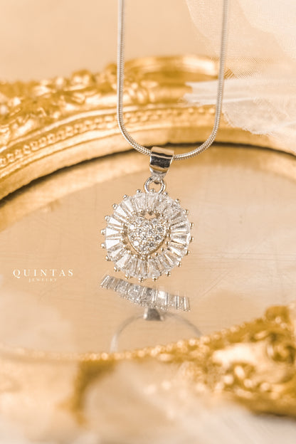 Dazzling Glass Heart Silver Necklace