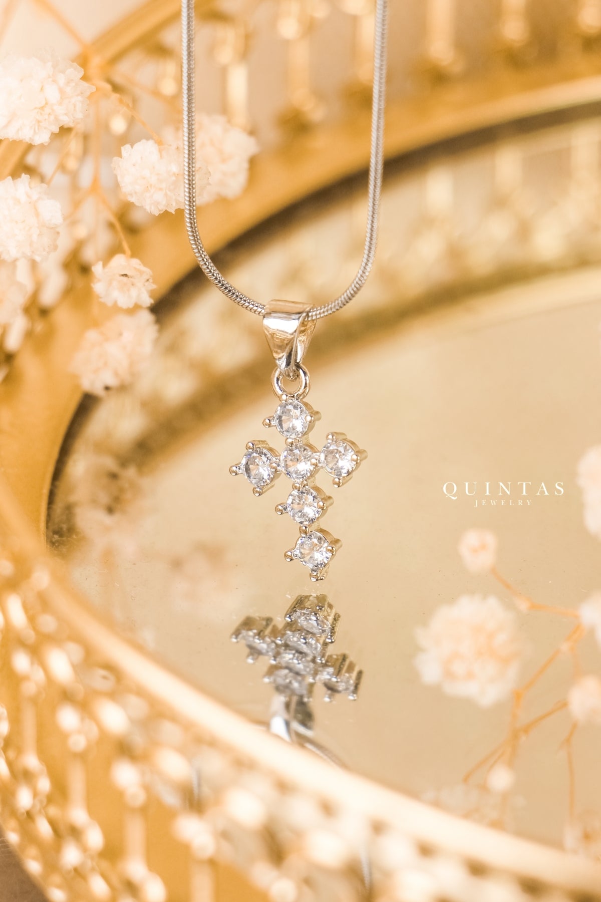 Mini Iced Cross Silver Necklace