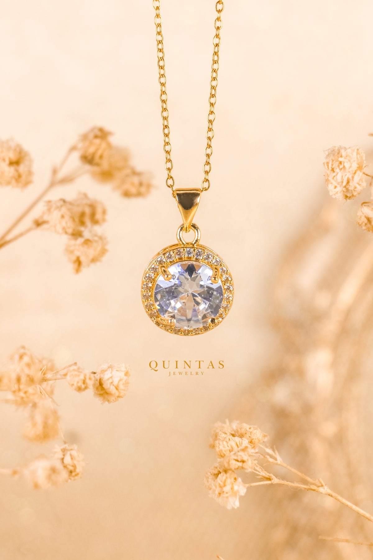 Solenne Diamond Halo Necklace