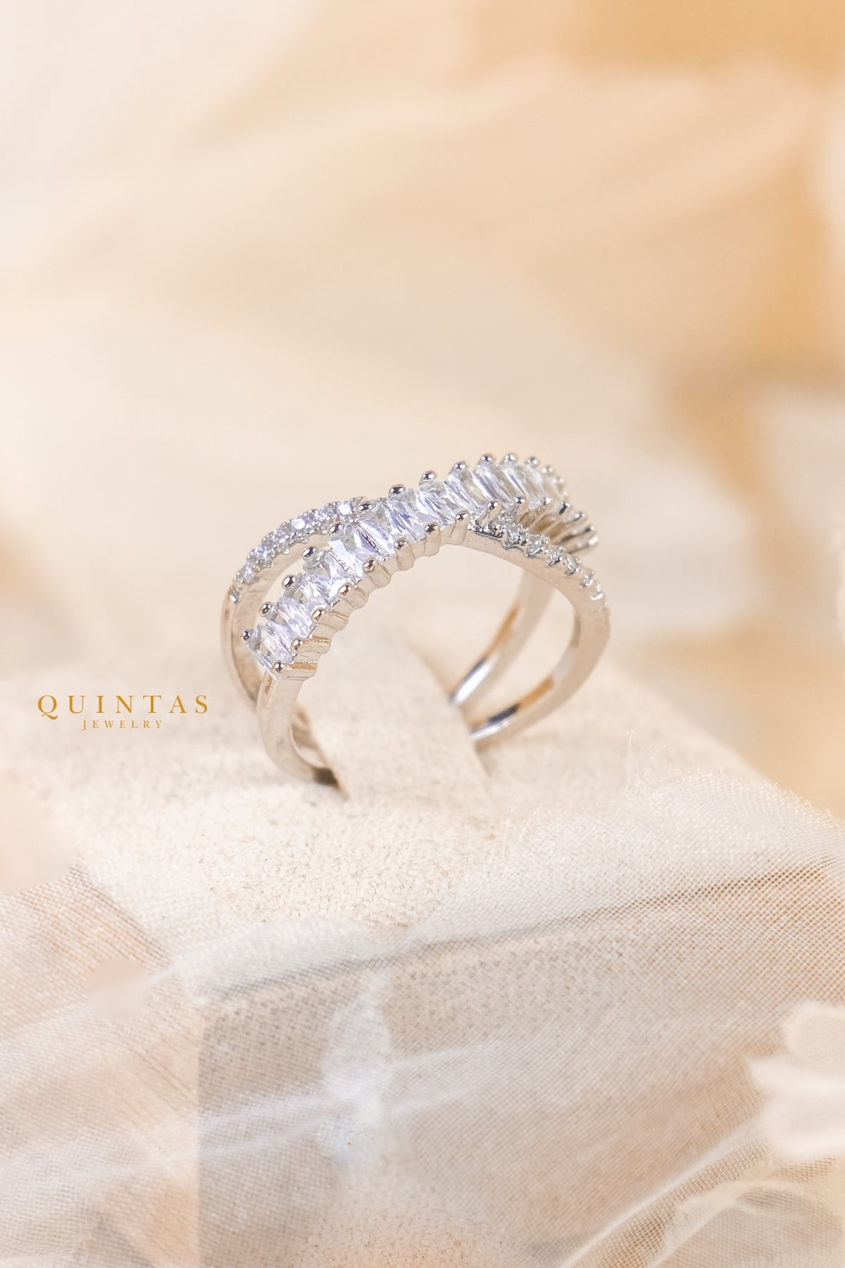 Elena Baguette Silver Infinity Ring (Adjustable)