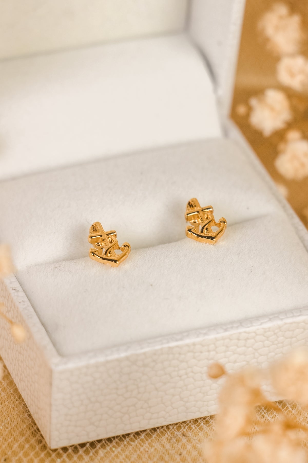 Golden Anchor Stud Earrings