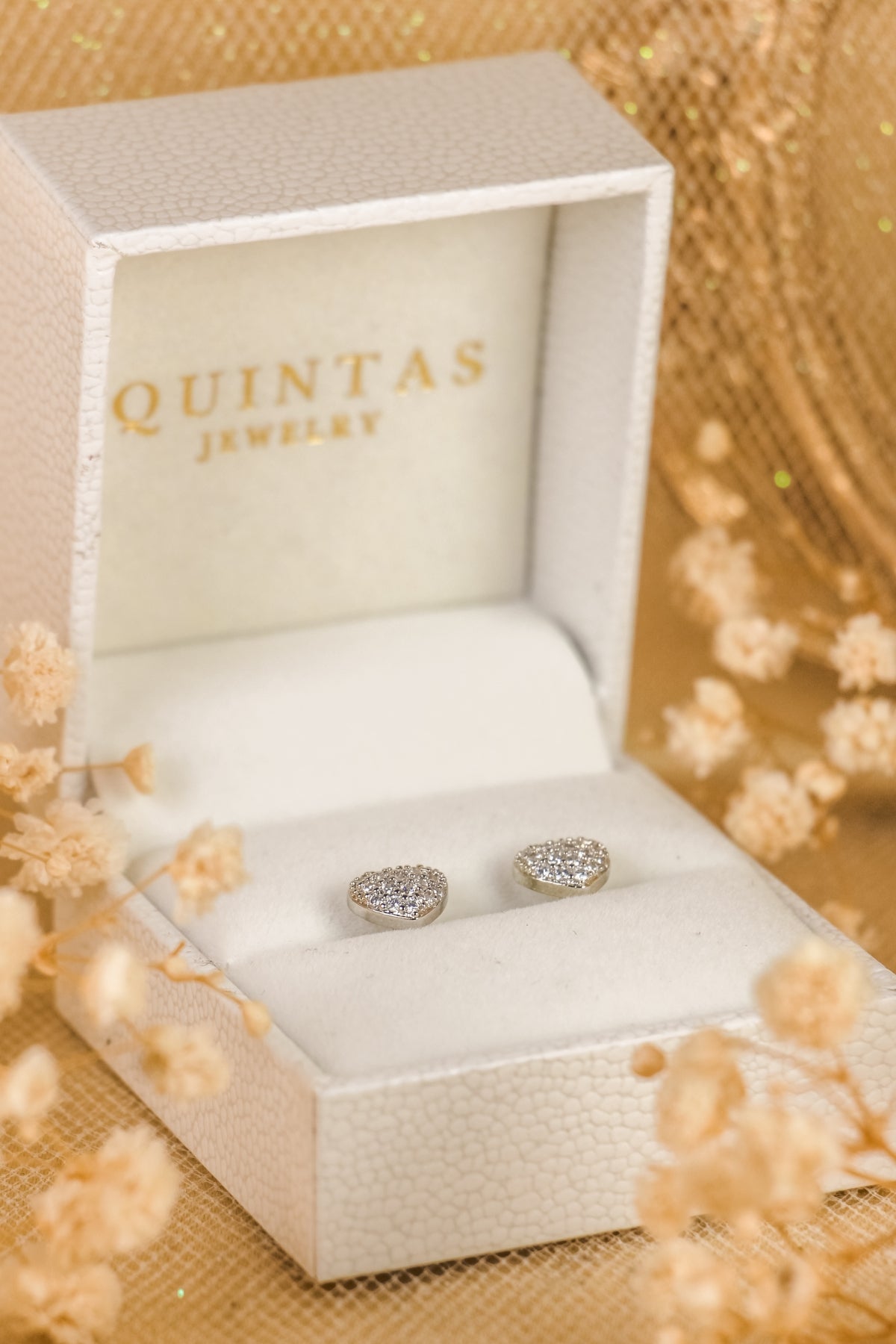 Sparkle Heart Silver Stud Earrings