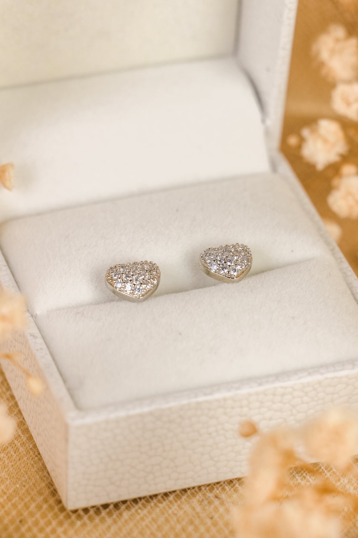 Sparkle Heart Silver Stud Earrings