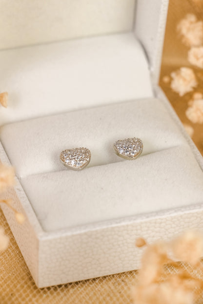 Sparkle Heart Silver Stud Earrings