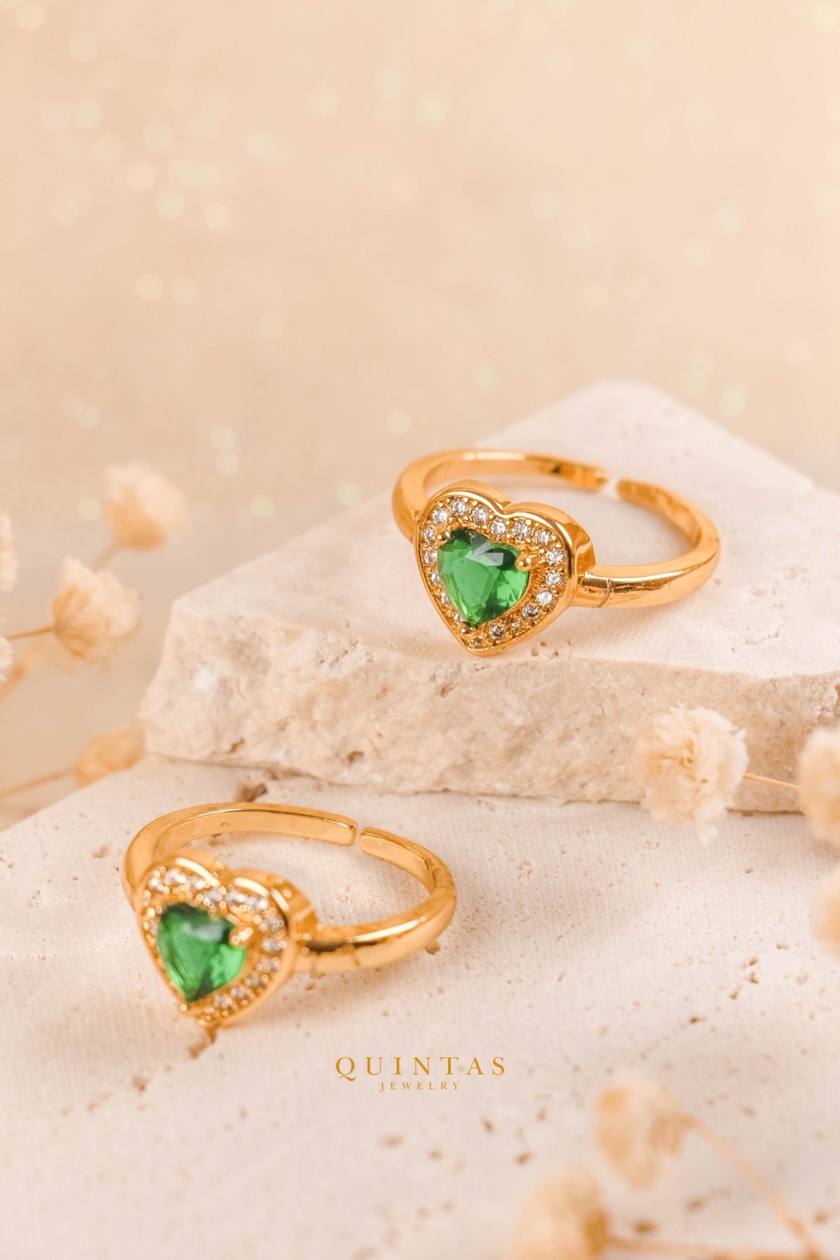 Emerald Heart Ring (Adjustable)