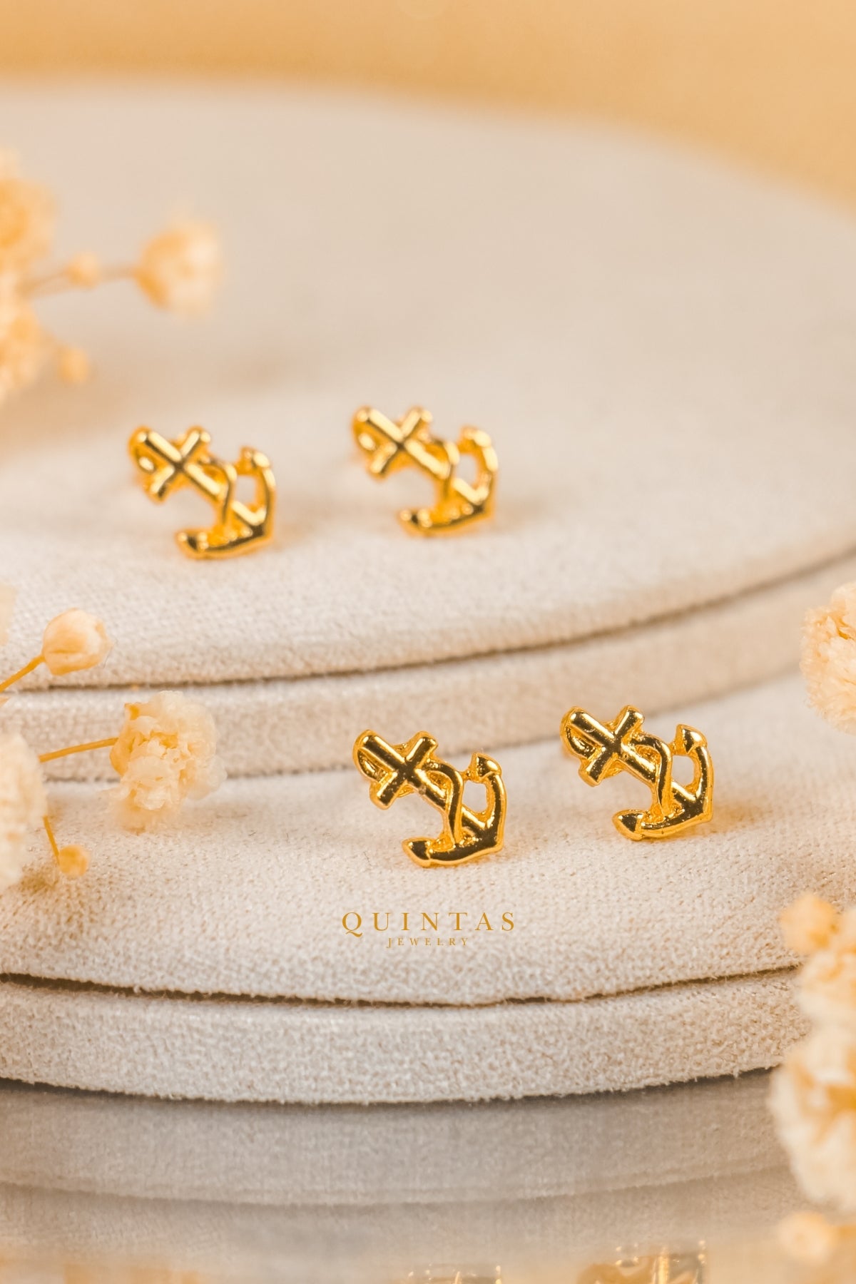 Golden Anchor Stud Earrings
