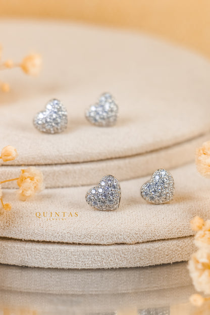 Sparkle Heart Silver Stud Earrings