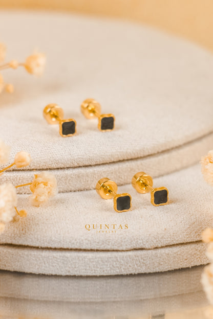 Noir Clover Flatback Earrings