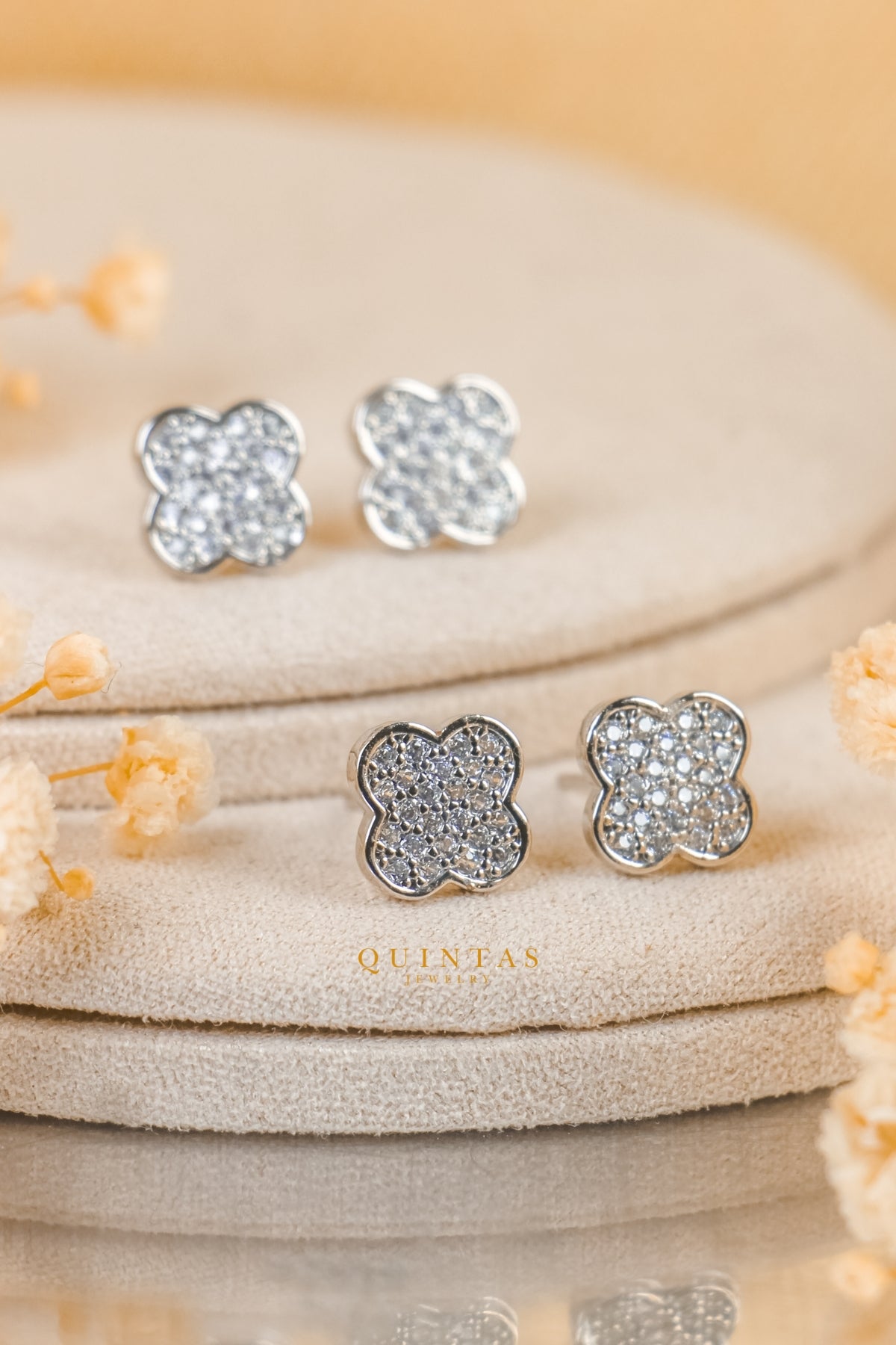 Classic Clover Silver Stud Earrings