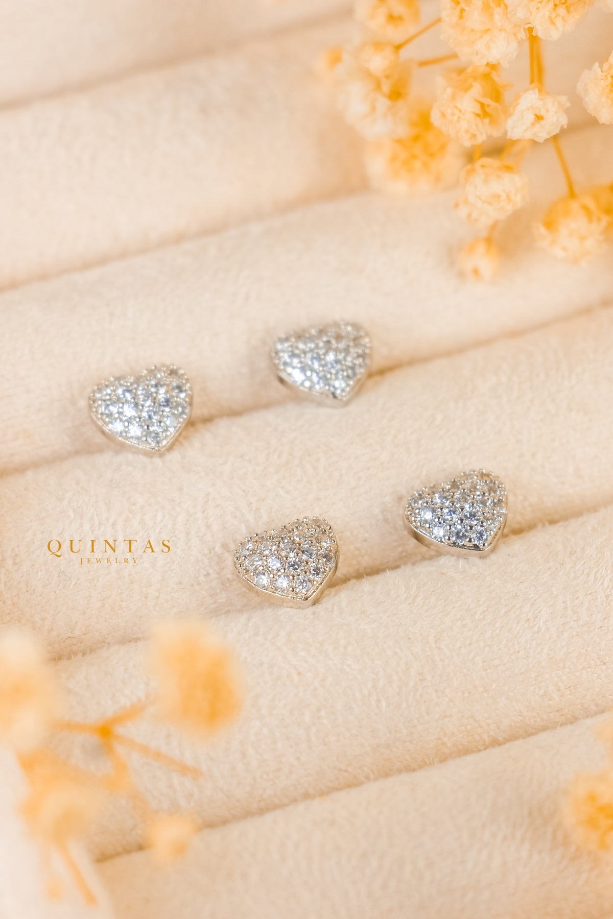 Sparkle Heart Silver Stud Earrings