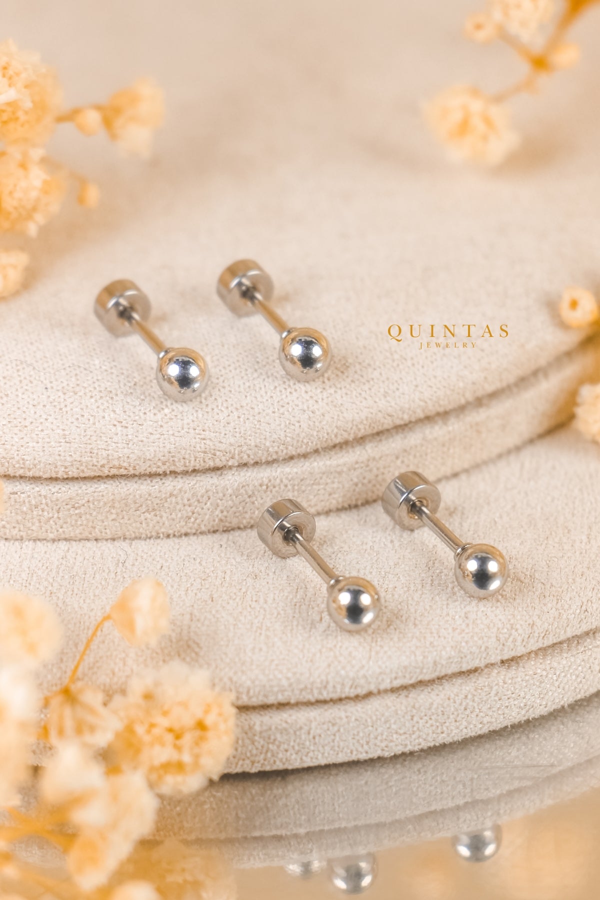 Classic Ball Silver Flatback Earrings