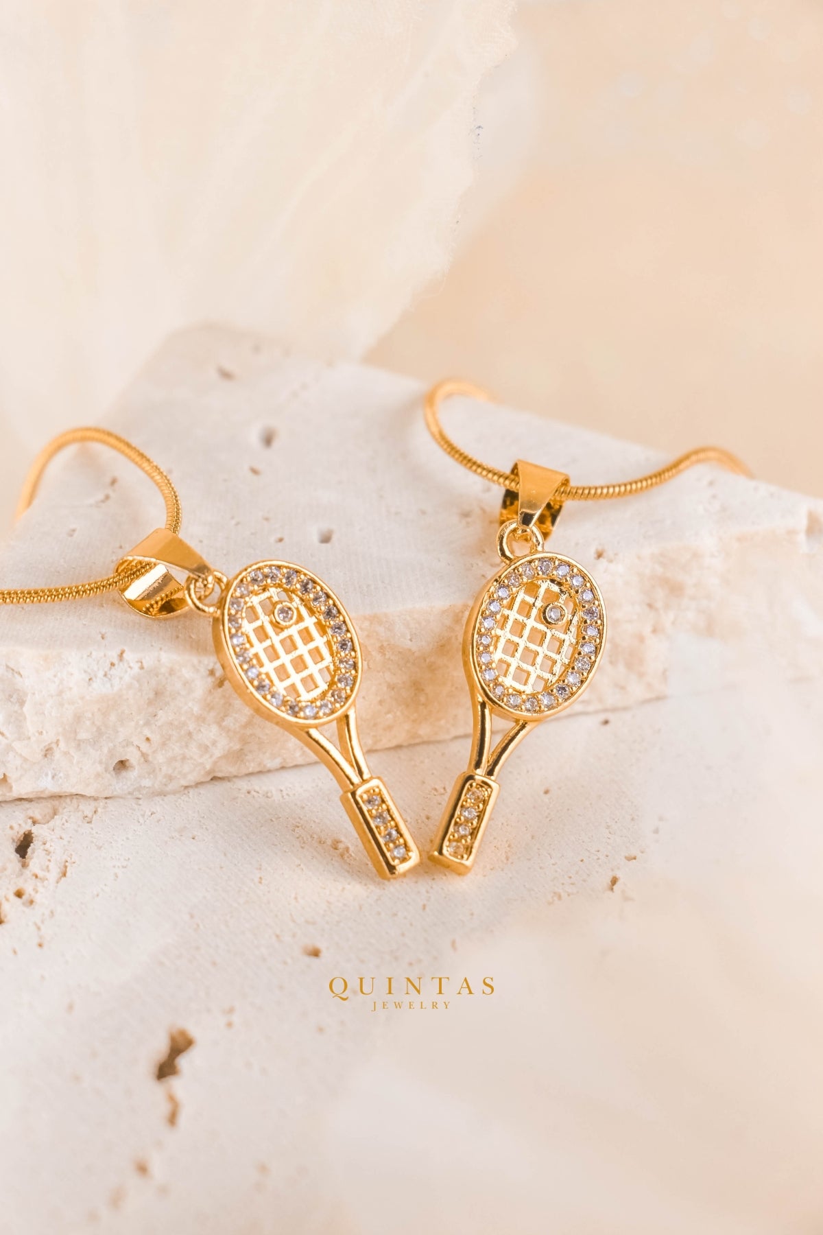 Golden Tennis Racket Necklace