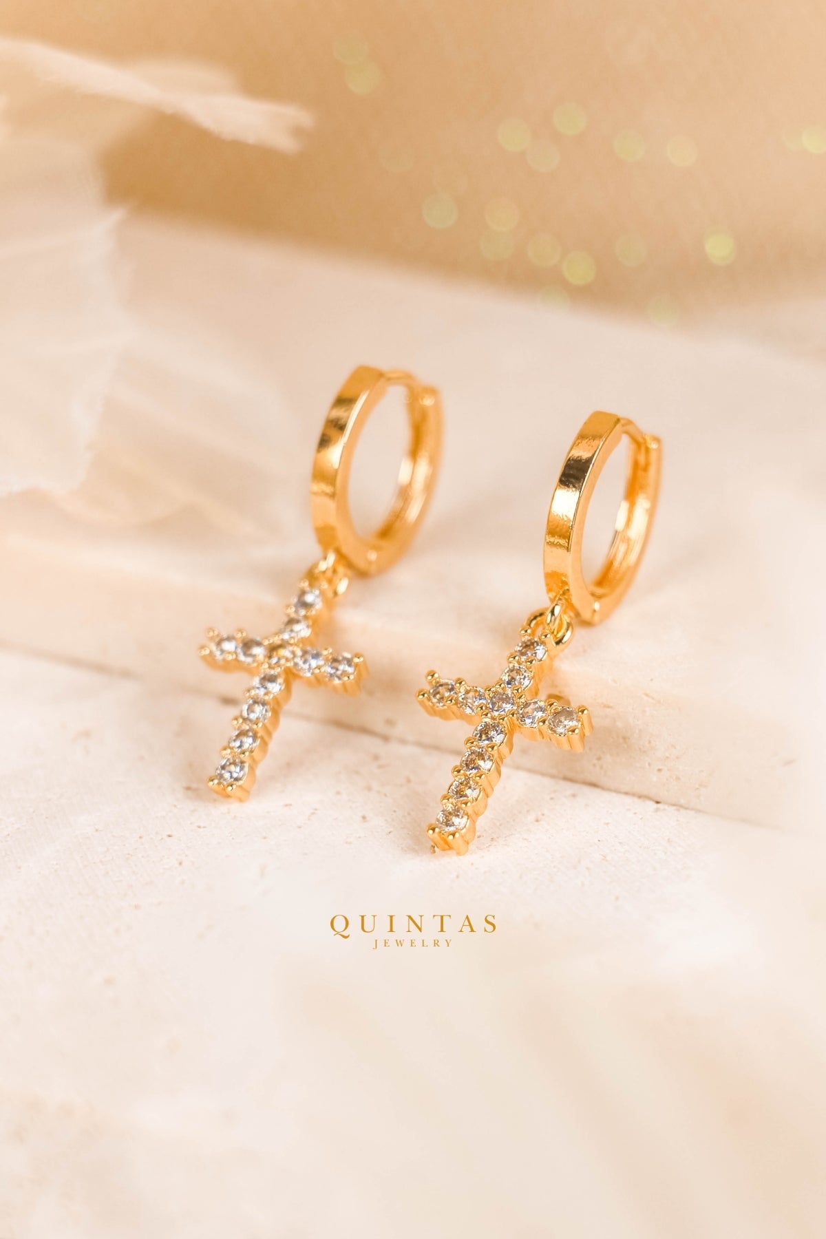 Iced Cross Hoop Earrings