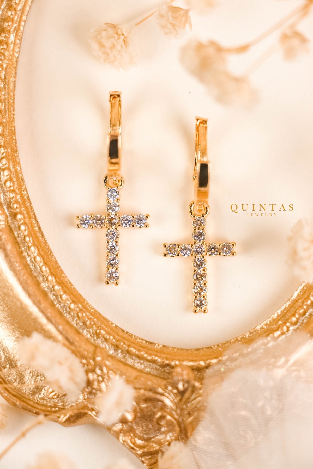 Iced Cross Hoop Earrings