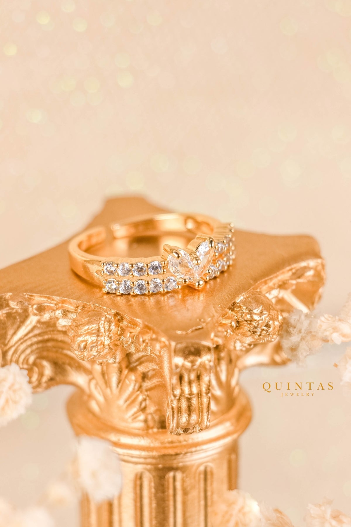 Agnes Double Diamond Heart Ring (Adjustable)