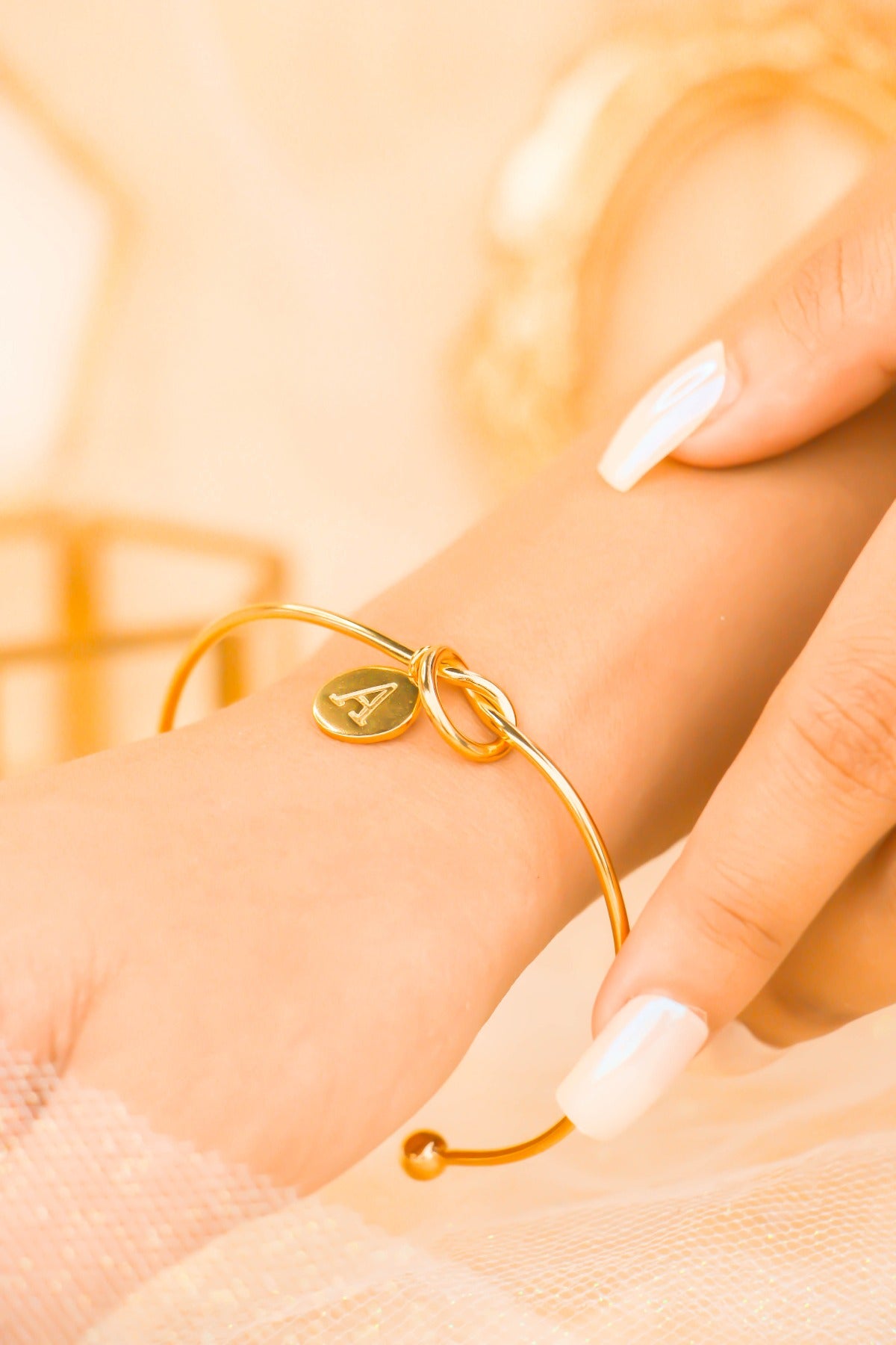 Promise Knot Initial Bangle Bracelet