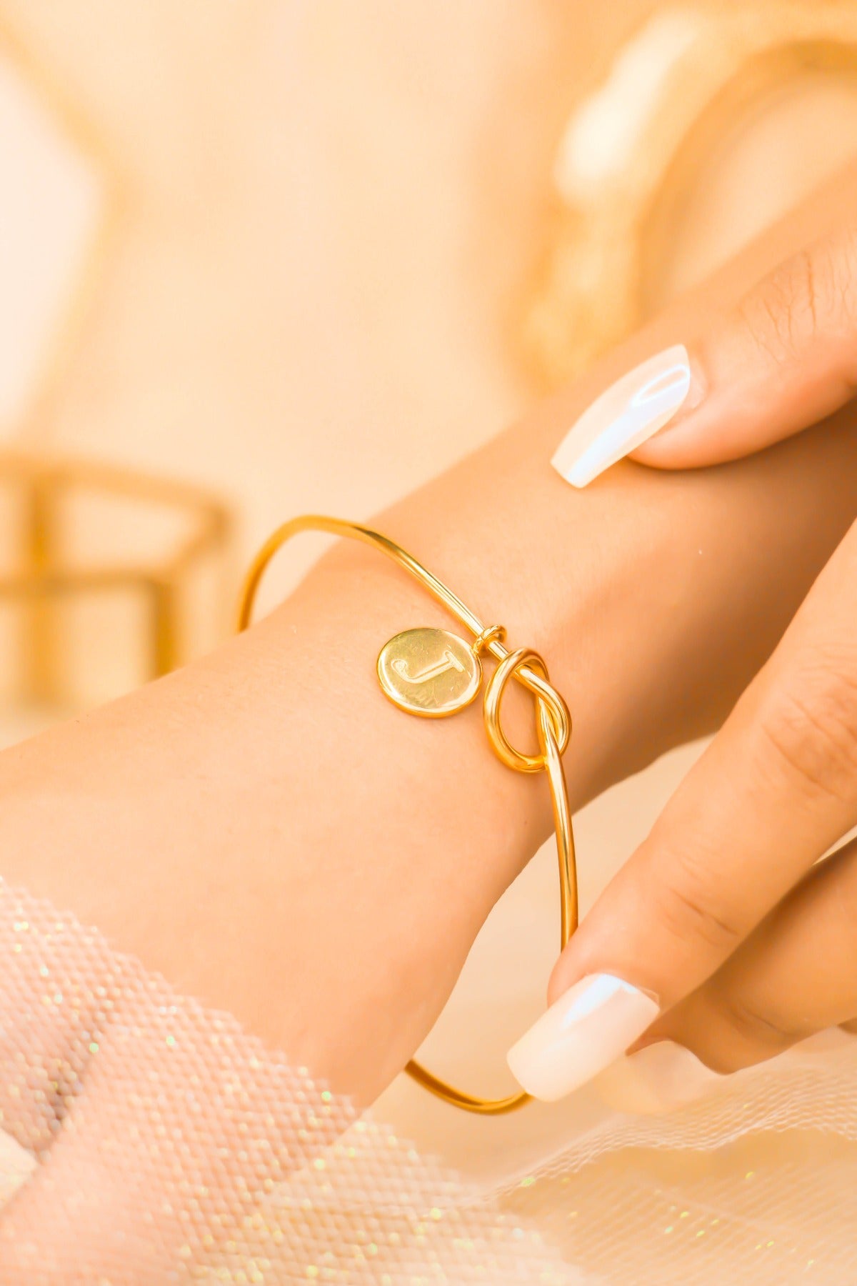 Promise Knot Initial Bangle Bracelet