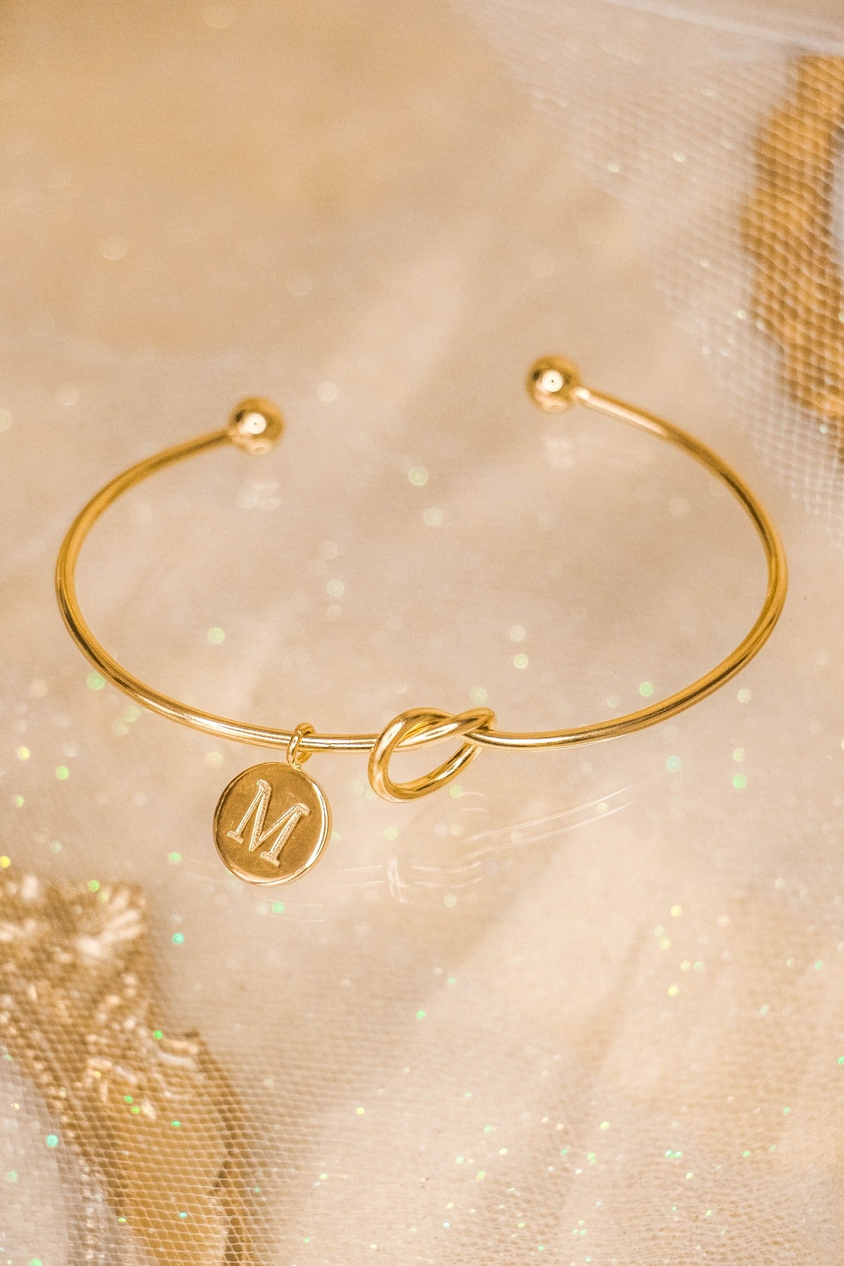 Promise Knot Initial Bangle Bracelet