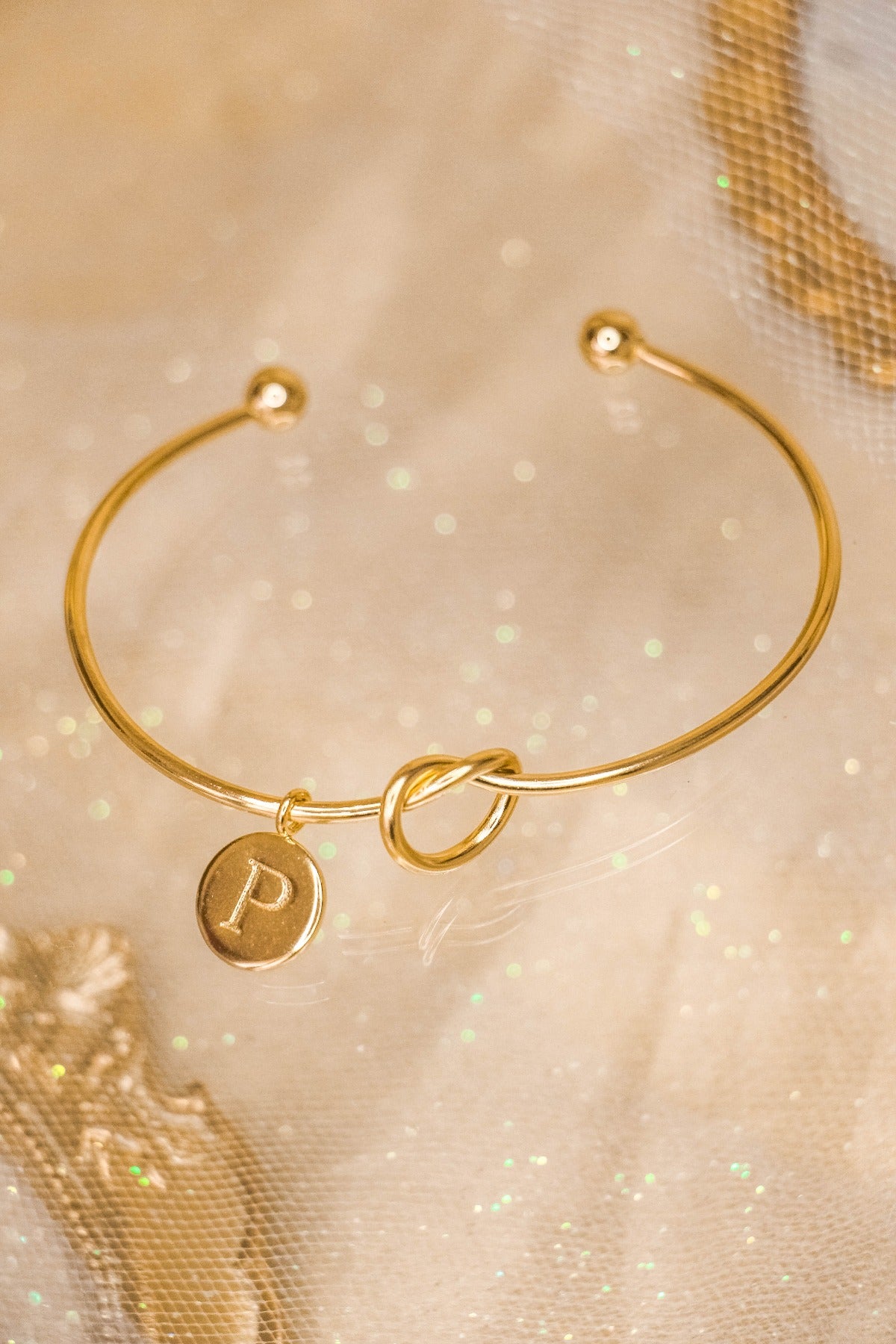 Promise Knot Initial Bangle Bracelet