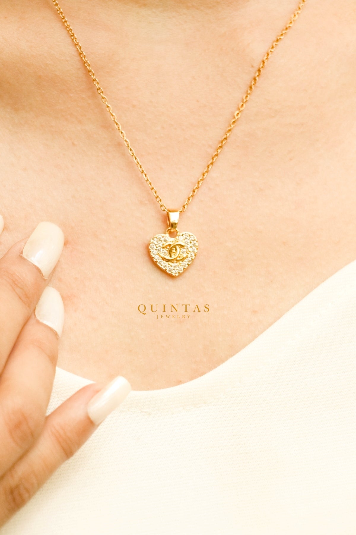 Gold CC Heart Necklace