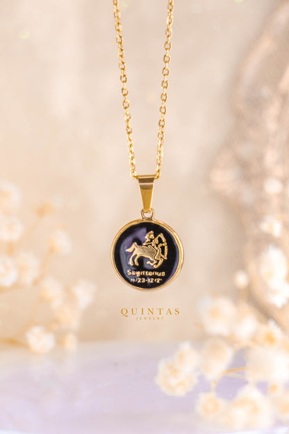 Black Coin Zodiac Sign Necklace