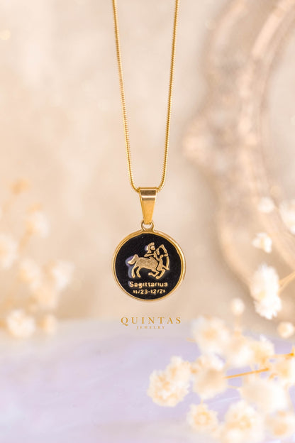 Black Coin Zodiac Sign Necklace