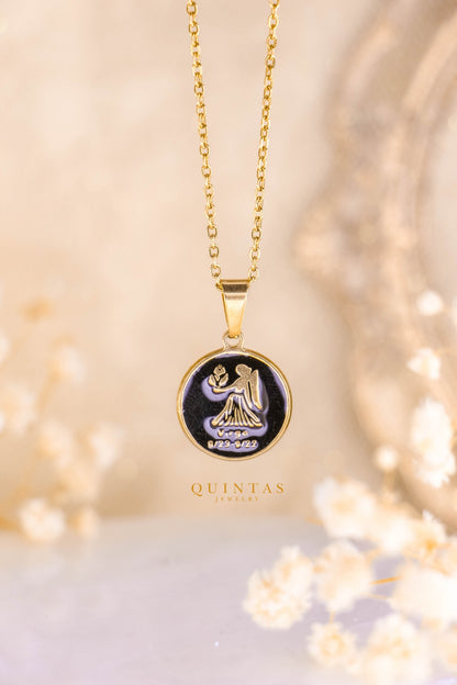 Black Coin Zodiac Sign Necklace