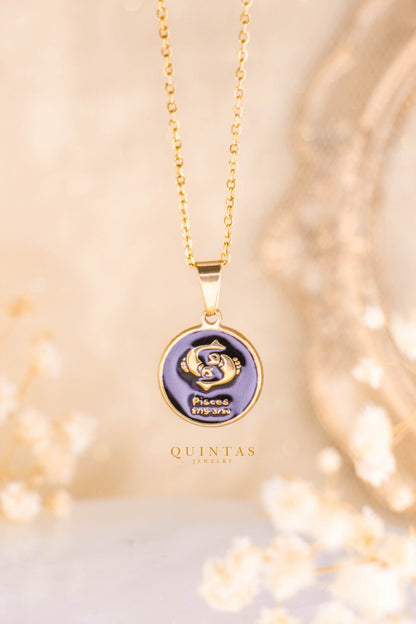 Black Coin Zodiac Sign Necklace