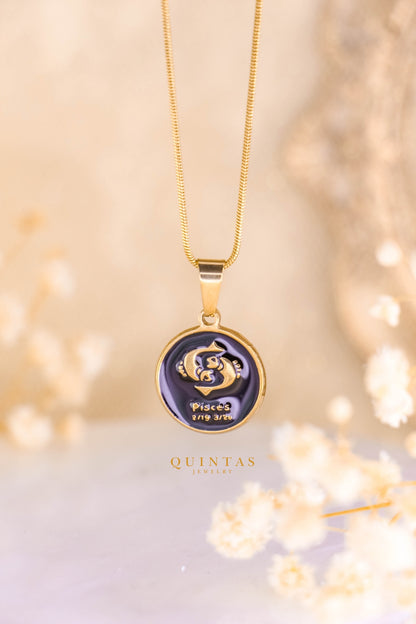 Black Coin Zodiac Sign Necklace