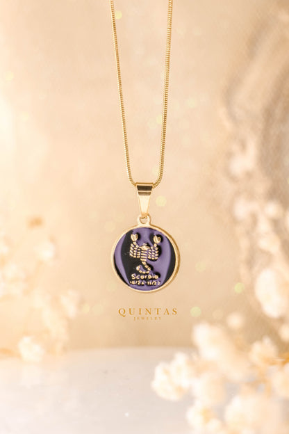 Black Coin Zodiac Sign Necklace