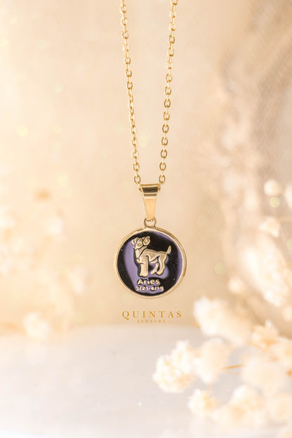 Black Coin Zodiac Sign Necklace