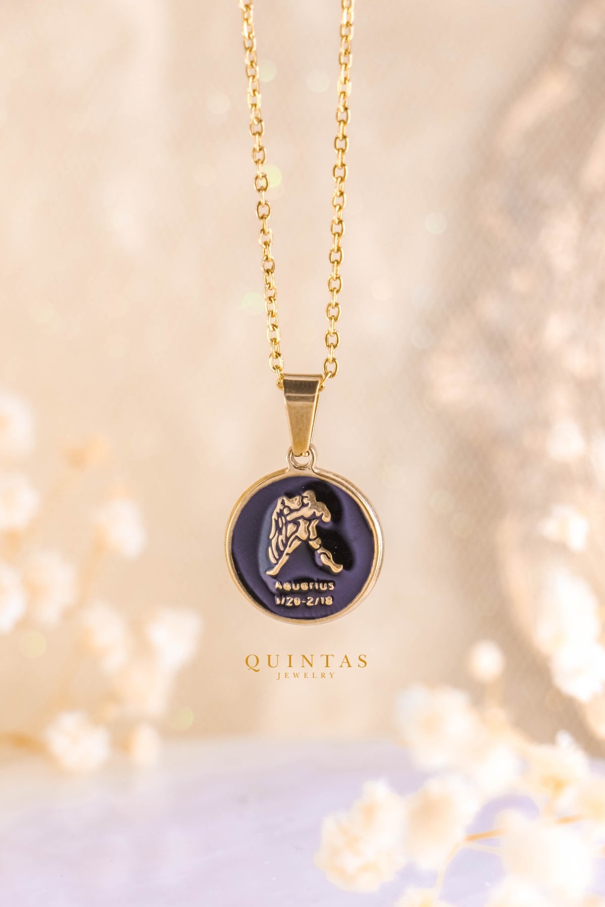 Black Coin Zodiac Sign Necklace