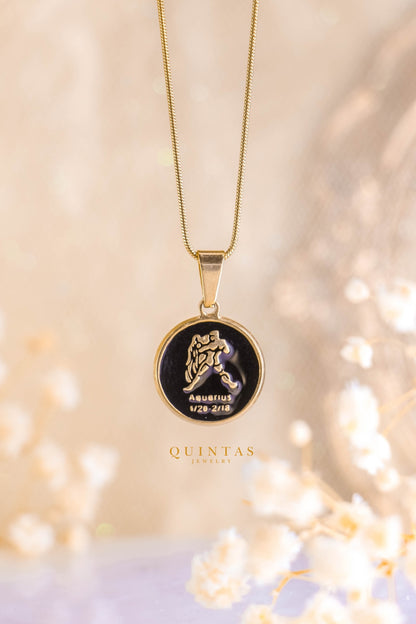 Black Coin Zodiac Sign Necklace