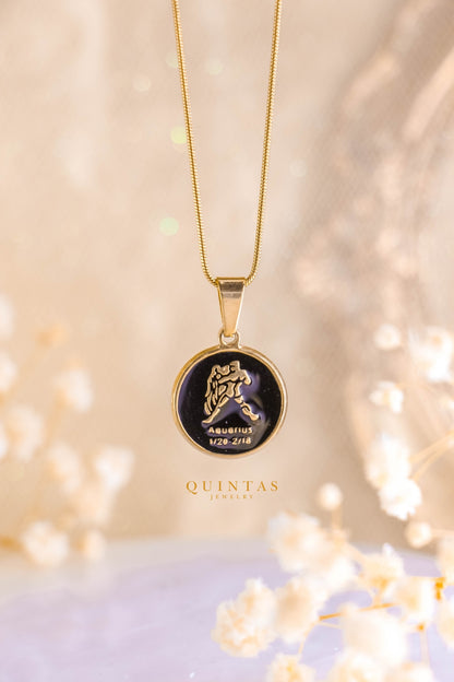 Black Coin Zodiac Sign Necklace