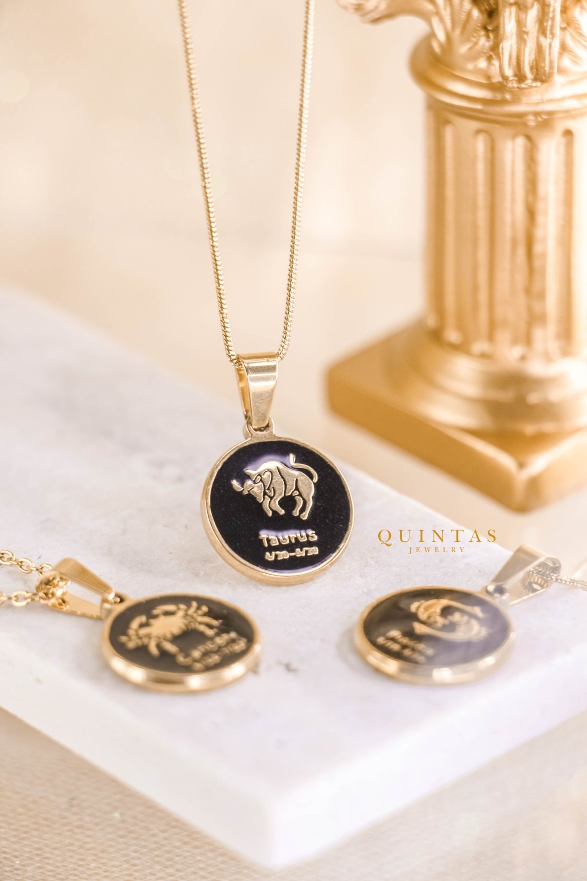 Black Coin Zodiac Sign Necklace