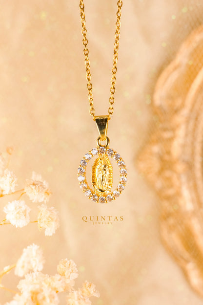 Virgin Mary Medallion Necklace in 10K Gold - 17
