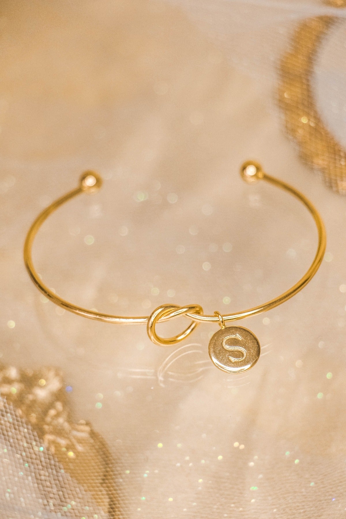 Promise Knot Initial Bangle Bracelet