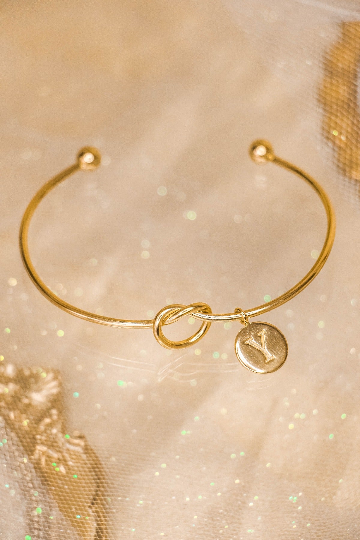 Promise Knot Initial Bangle Bracelet